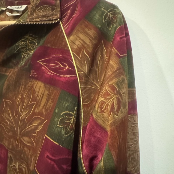 Vintage Teddi Leaf Print Zip Jacket Earth Tone with Gold |Size Medium🍂🍁 - Picture 6 of 9
